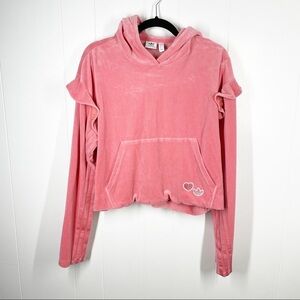 Adidas Pink Velour Long Sleeve Hoodie Small